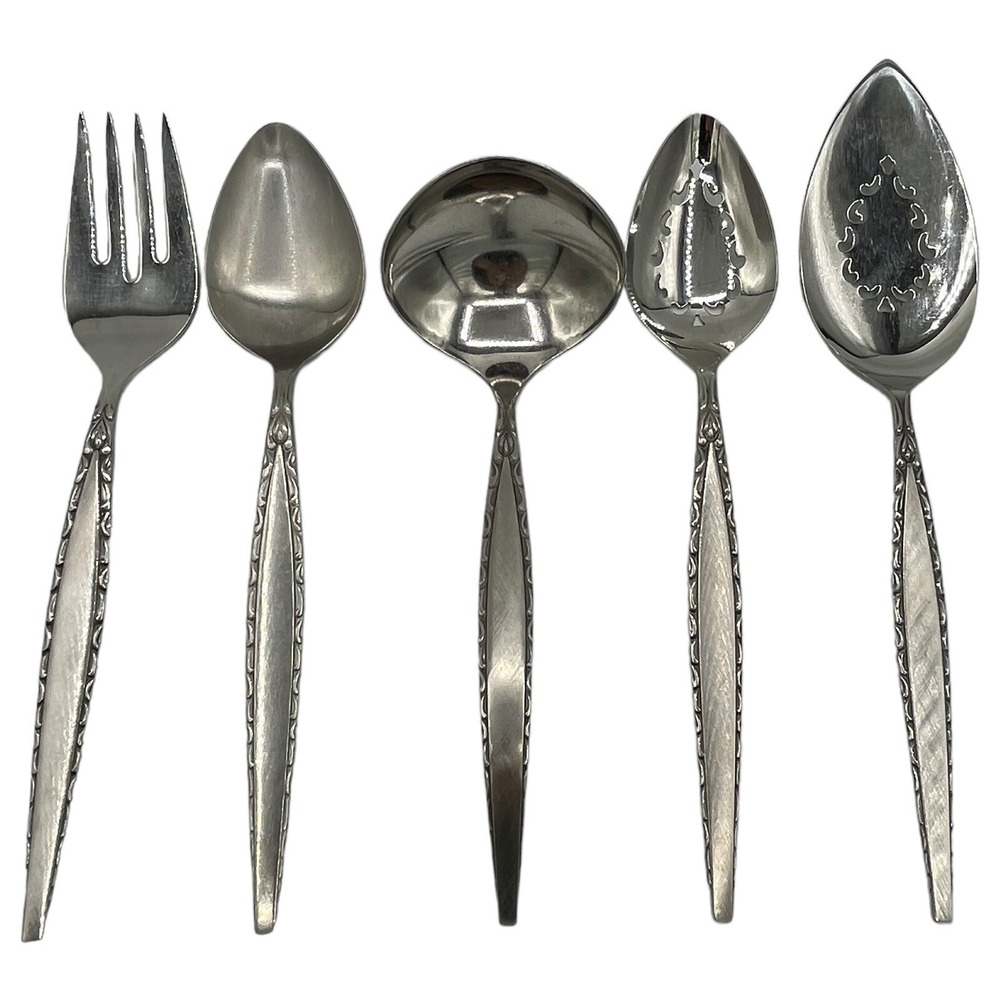 Oneida Venetia 5 Piece Serving Set Stainless Gravy Ladle Fork Dessert Servers‎